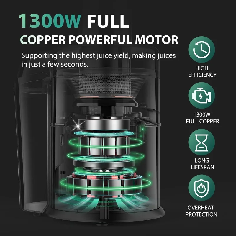 1300W KOIOS Centrifugal Juicer Machines,Juice Extractor, Extra Large 3inch Feed Chute, Full Copper Motor, Titanium-Plated Filter