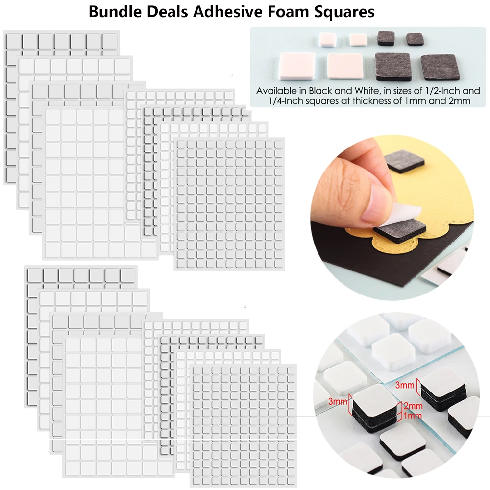 

24-48 Sheets Black White 1mm 2mm 3D Double Sided Adhesive Foam Squares Adhesives For Adding Dimension To Pop Cards Bundle Deals