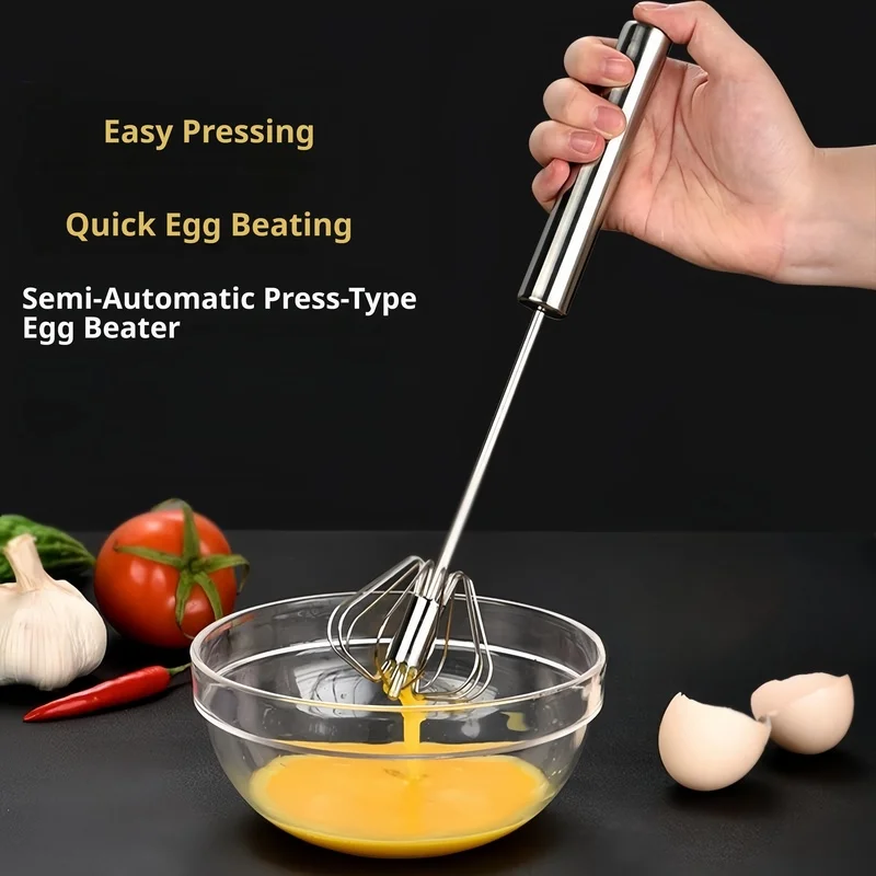 Stainless Steel Egg Beater Durable Semi-Automatic Mixer, for Effortless Egg Cream Mixing Kitchen Baking