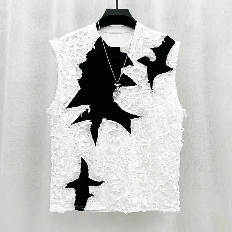 Men Clothing 2023 Summer Fashion Casual Patchwork Sleeveless Vest T-shirt New Patchwork Contrast Color Men's Sleeveless Tops