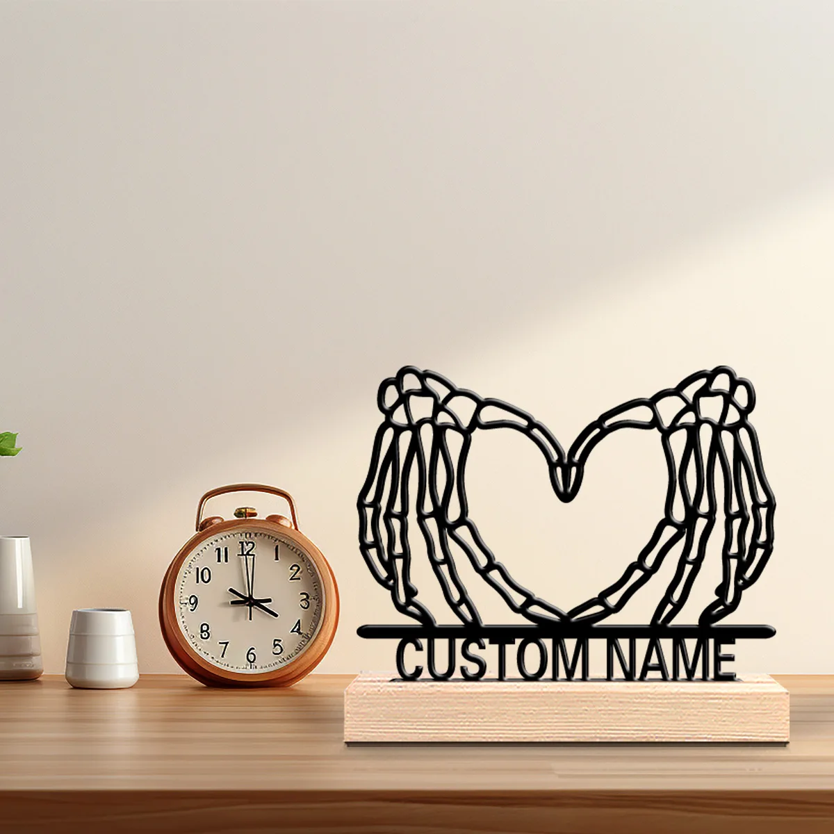 1 pièce Art de bureau personnalisé et mignon, motif geste de cœur, inspiré de la nature, avec base en bois, idéal pour les cadeaux de printemps, de Pâques ou de crèche