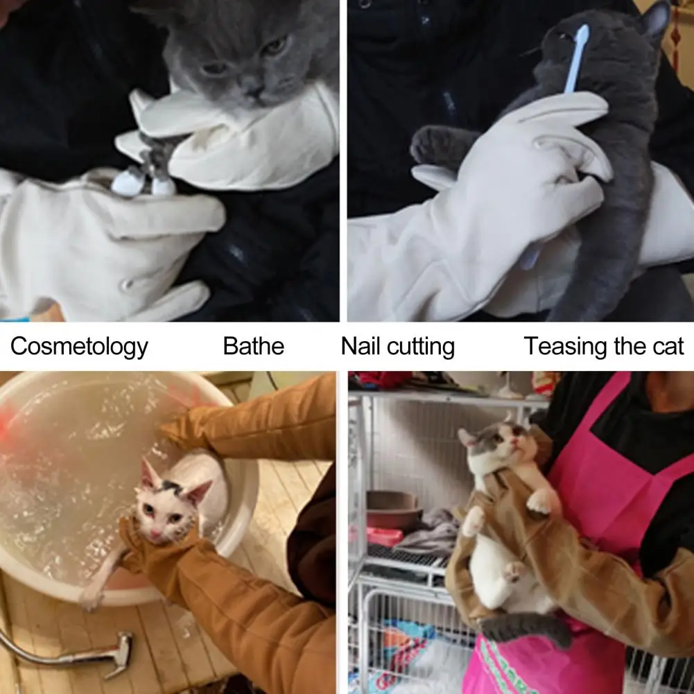 Anti-bite Gloves for Cats Chinchilla Bite-proof Gloves Bite-resistant Handling Gloves Thickened Long Arm for Cats for Grooming