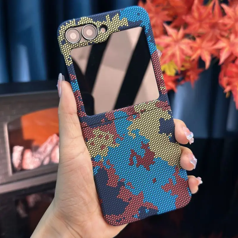 

For Samsung Galaxy Z Flip 7 Case Hard PC carbon fiber camouflage Protective Back Cover Case For Z Flip 7 FE 6 5 4 Phone Shell