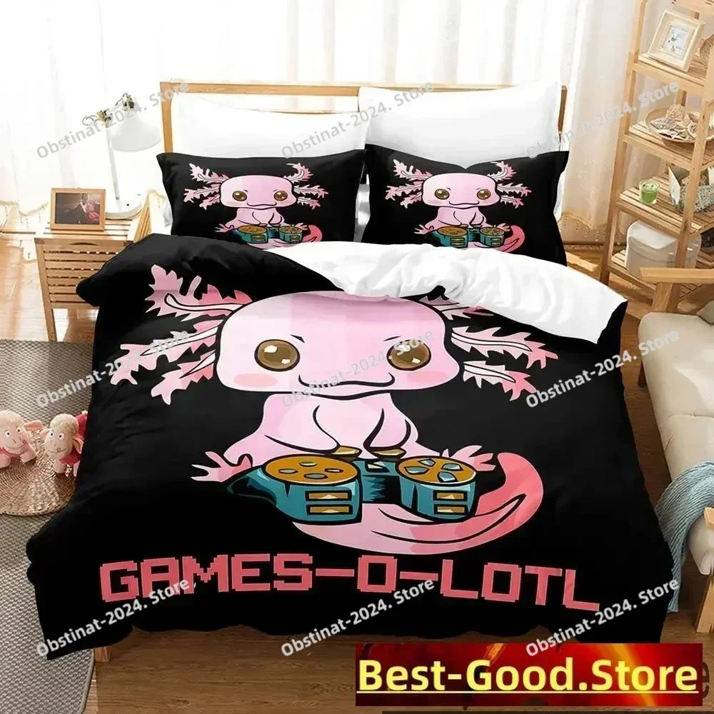 3D Gamesolotl Axolotl Video Gamer Kawaii Pastel Goth Bedding Set Printed Duvet Cover Pillow Case 3 Pieces Sets Kids Adult Size 3