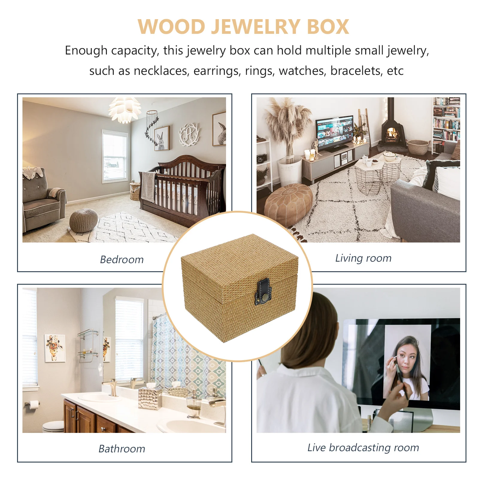 

Деревянная шкатулка для украшений, большая деревянная коробка-органайзер для ювелирных изделий, декоративный футляр для хранения, многофункциональный ящик для мелочей и памятных вещей