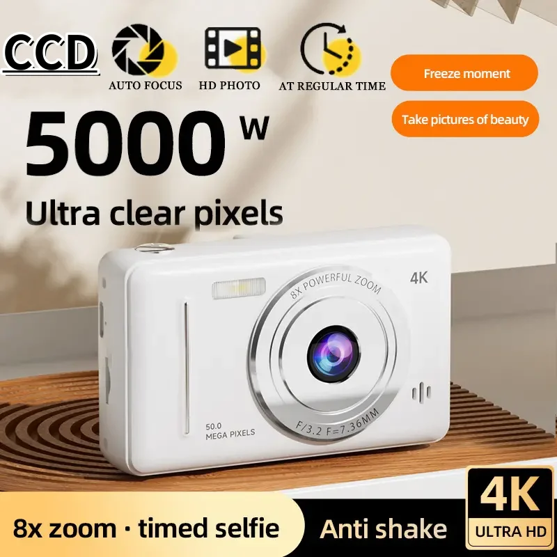 4K Digital Camera Retro CCD Portable Card Camera Entry-level Camera Dual Camera Flash 50 Million Pixels Auto Focus 2025 New