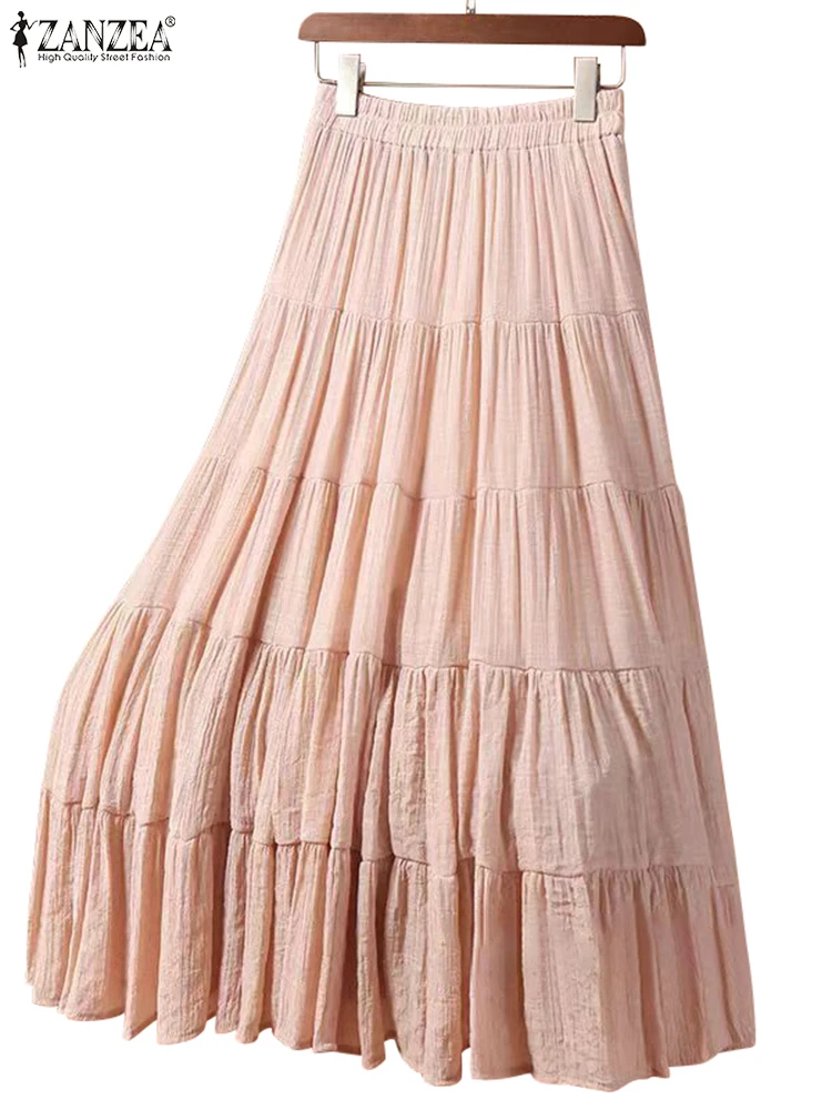 ZANZEA ผู้หญิง Multi-Layer Maxi กระโปรงแฟชั่นเค้ก Jupe เกาหลี Sweety Elastic เอว Faldas Casual หลวมยาวกระโปรง