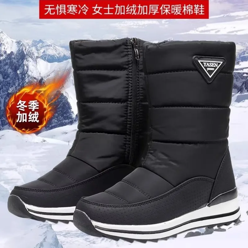 

2026Winter New Women Boots Fashion Mid-calf Cotton Shoes Thickened Velvet Snow Boot Non-slip Platform Boots Botas Invierno Mujer