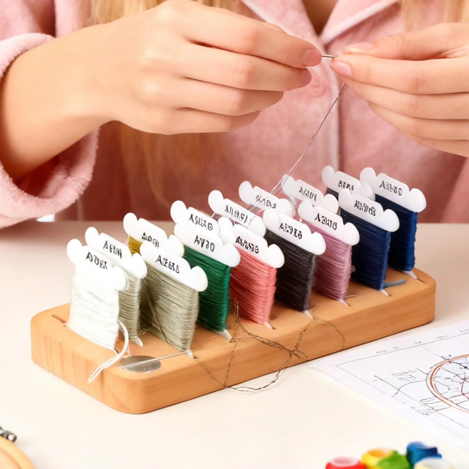 

Embroidery Floss Storage 15-Slot Wooden Spool Storage Magnetic Floss Bobbin Holder For Hobbyists Quilters Artists Home Craft