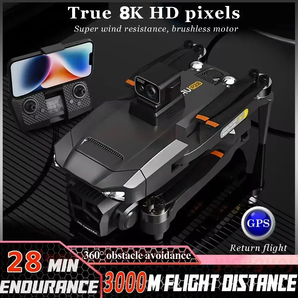 New P20 Brushless Drone 8K Professional Aerial Photography with Camera GPS Positioning Laser Obstacle Avoidance RC Aircraft Toy