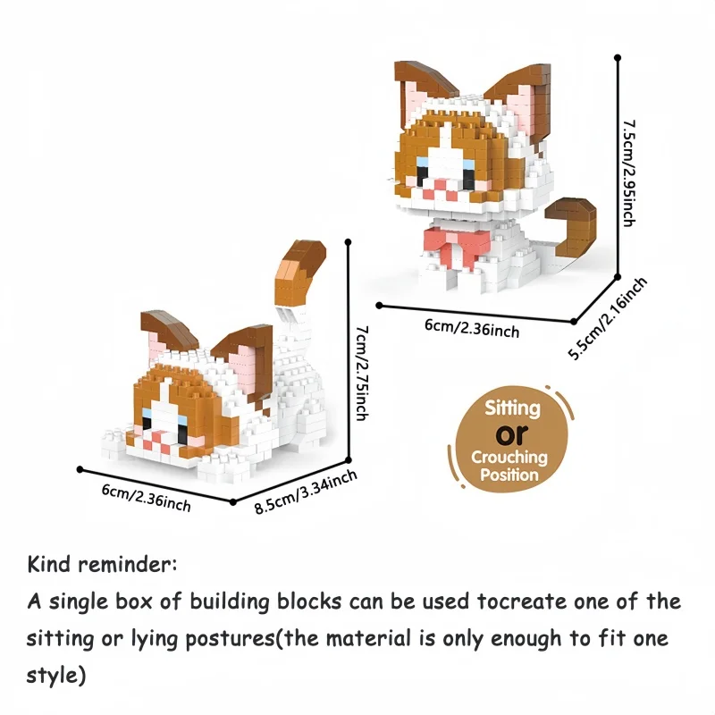 Niedliche Mini-Katzen-Mikro-Bausteine – Zwei Montagemethoden, Endloser Spaß, Neujahrsgeschenk für Mädchen, Einfache Puzzle-Dekoration – Detail 10
