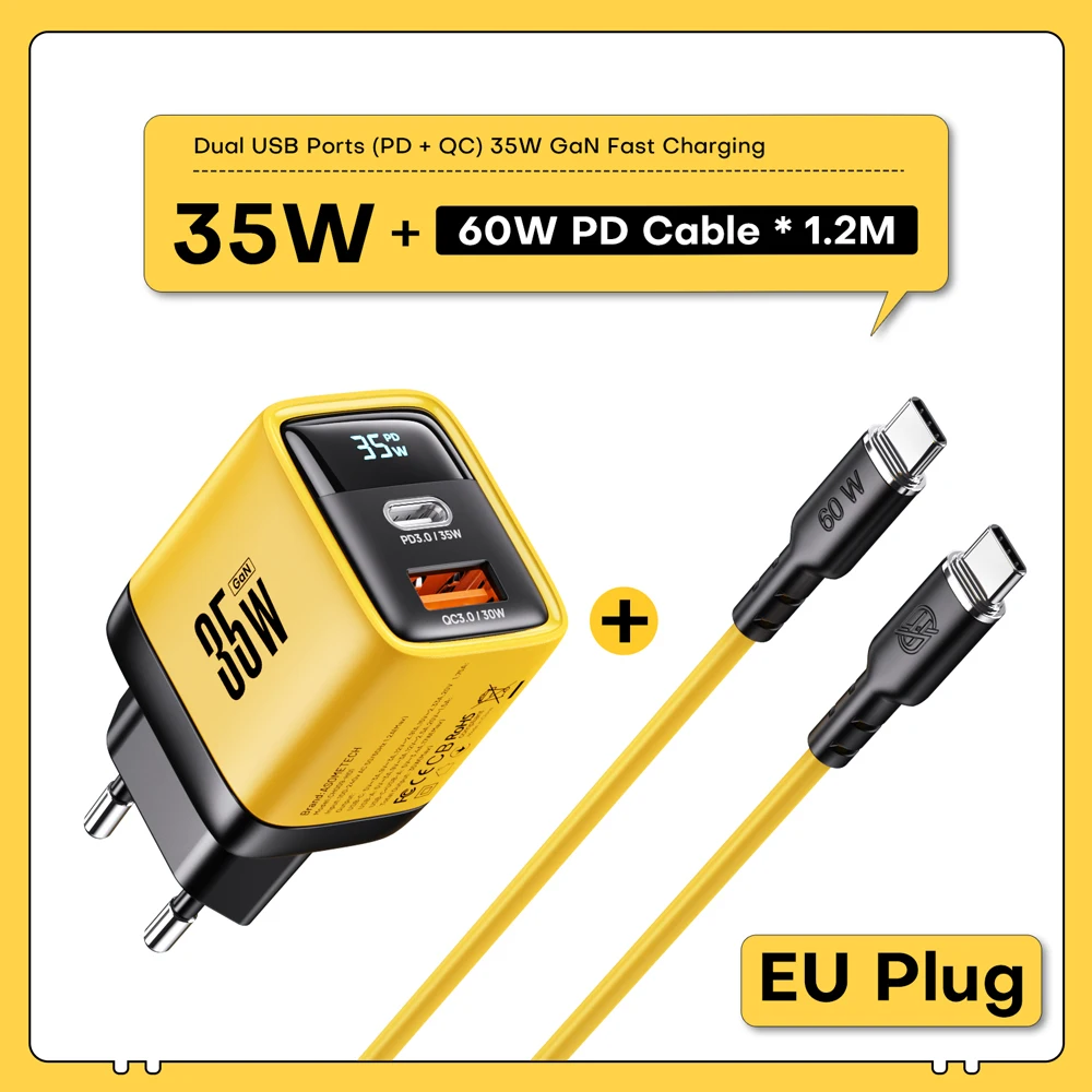 35 W GaN Ladegerät LED-Display USB-Ladegerät für IPhone 14 Pro Samsung Xiaomi IPad Pro PD 3.0 QC 3.0 Schnellladegerät USB C Schnellladung