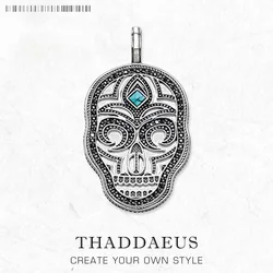 Pendant Skull Mask Blue Stones New Fine Jewelry Bijoux Accessories 925 Sterling Silver Rebel Street Vintage Gift For Woman Men