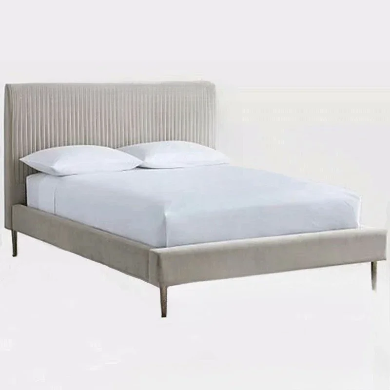 

Furniture Nordic Modern Fabric Master Bedroom Fashion Metal Foot Soft Bag Bed Wedding Soft Double Bed