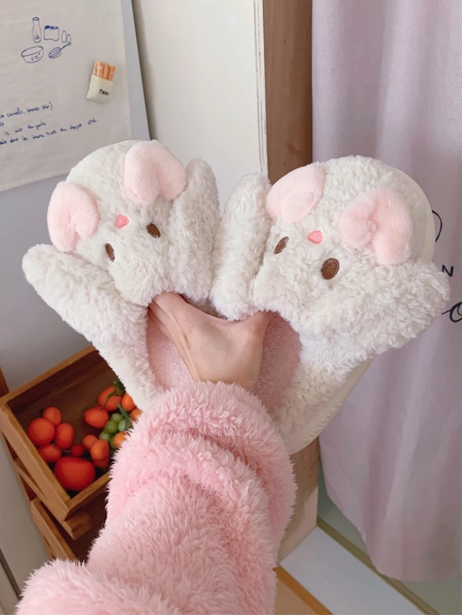 Women Cute Home Slippers Lovely Bunny Cotton Slippers For Women Autumn And Winter Casual Home Warm And Comfortable