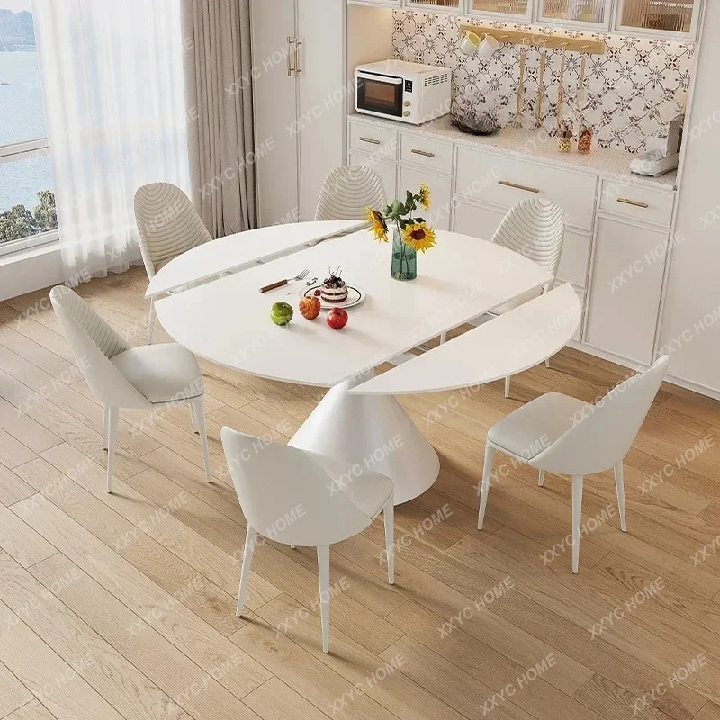 XX  Cream Style Rotating Table, Circular Dining Table, Home Decor, Light Luxury, Extendable Stone Dining Table And Chair