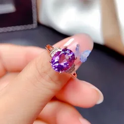 Oval Imitation Purple Crystal Open Adjustable Size Rings for Women Full Zircon Colorful Treasure Amethyst Finger Ring