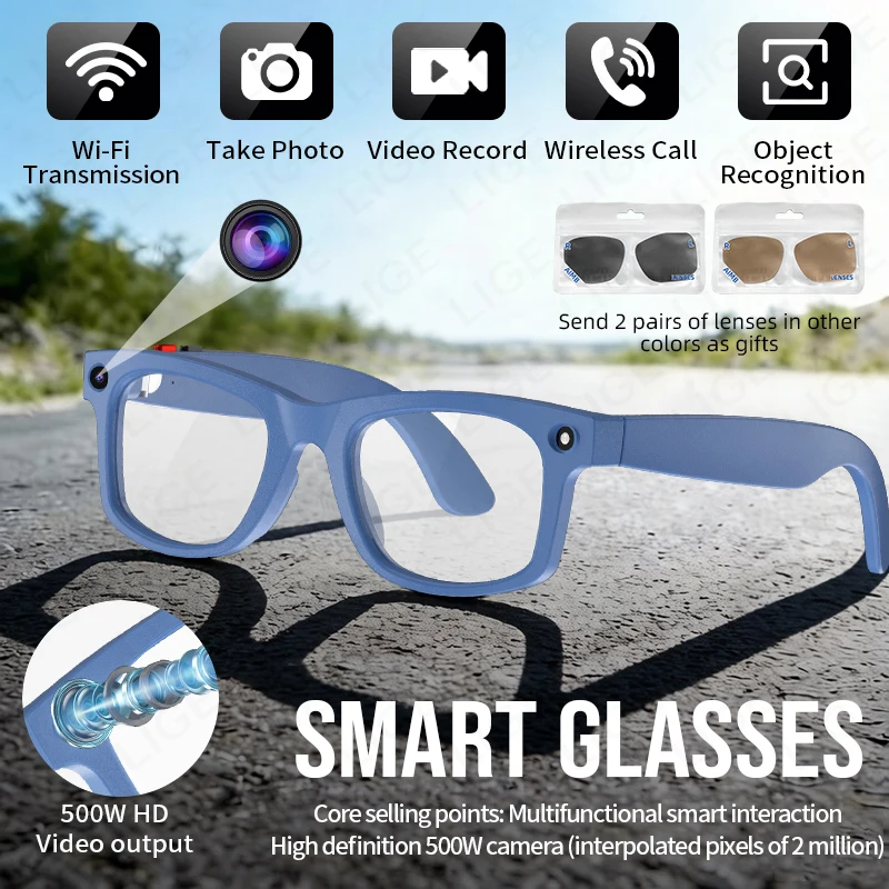 

Voice Call Translation Waterproof AI Smart Glasses 500W Shooting Camera HD Photo Video Bluetooth AI Motorcycle Glasses 2026 New