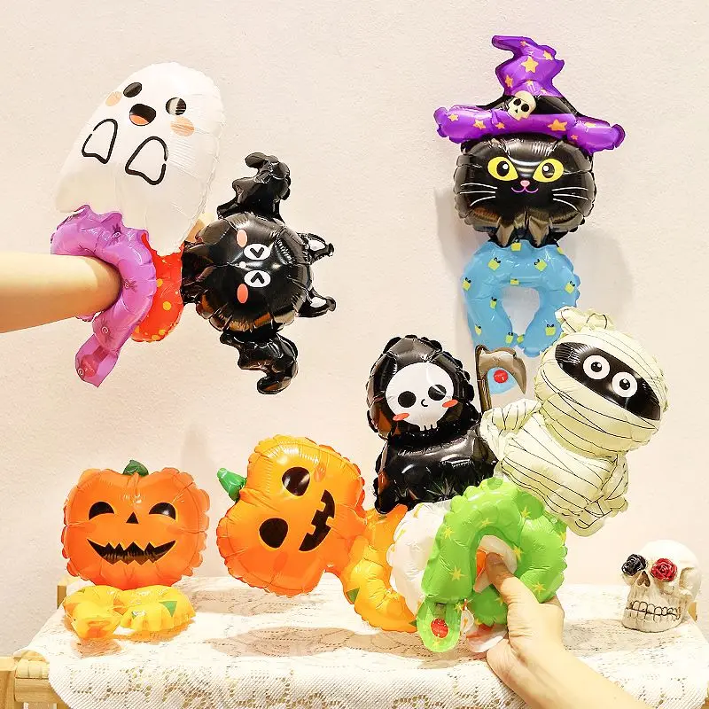 Halloween Inflatable Wrist Handheld Foil Balloon Party Atmosphere Decor Dress‑up Accessory Photo Prop Holiday Gathering Gift