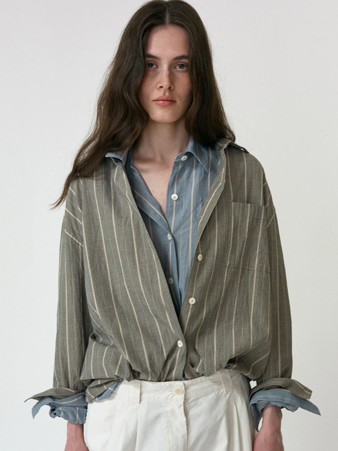 

Striped Shirt Women's 2026 Spring New Korean Version of High-end Loose Long-sleeved Shirt