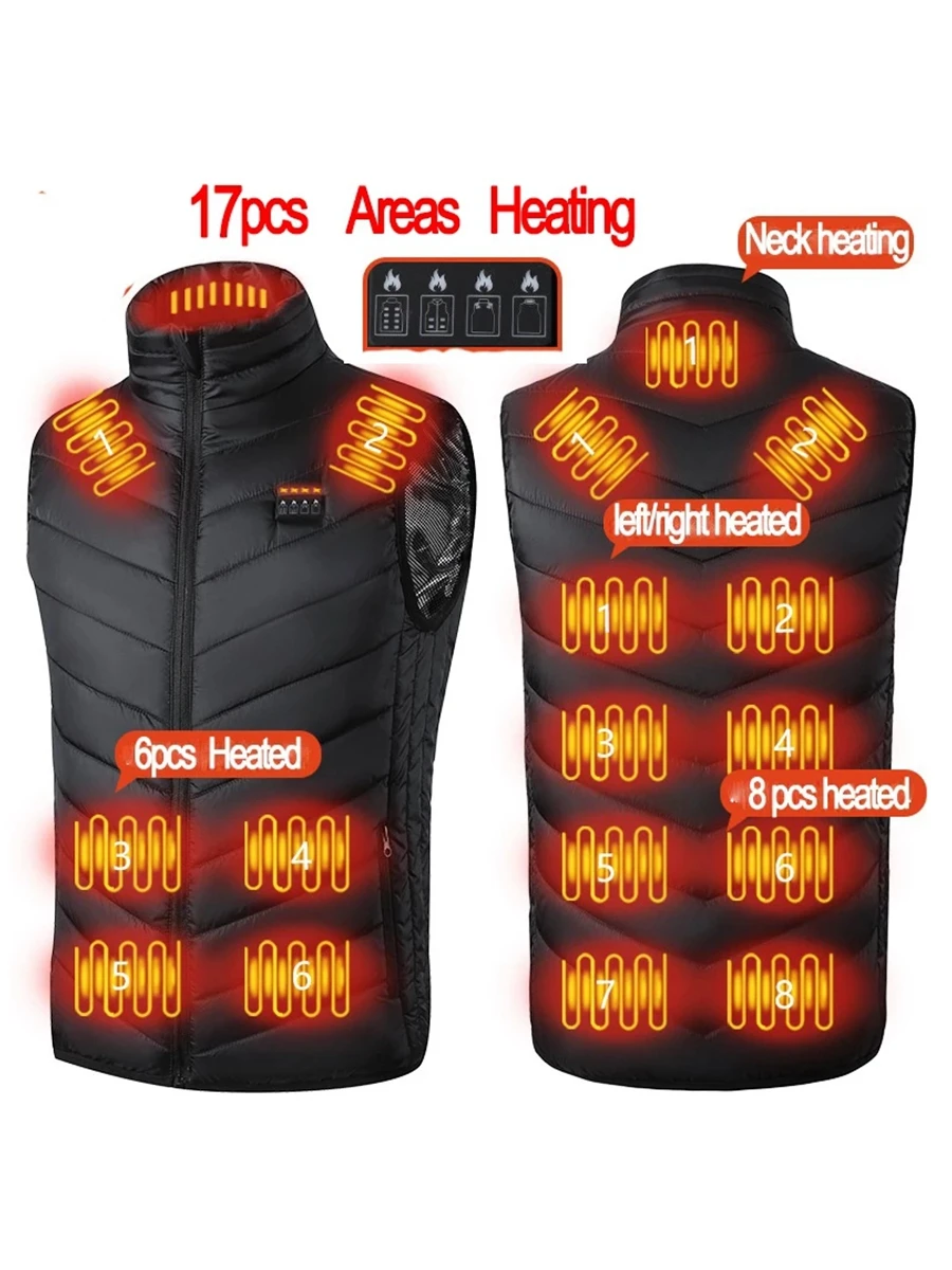 Hommes USB infrarouge 17 zones de chauffage gilet veste hommes hiver électrique chauffé gilet gilet pour sport randonnée surdimensionné 5XL