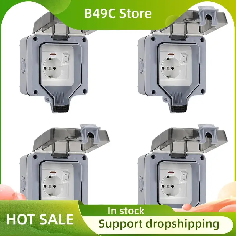 B49C 4X IP66 Outdoor Extension Lead 16A Rainproof Charging Socket Outdoor Socket Box With Independent Switch EU Plug