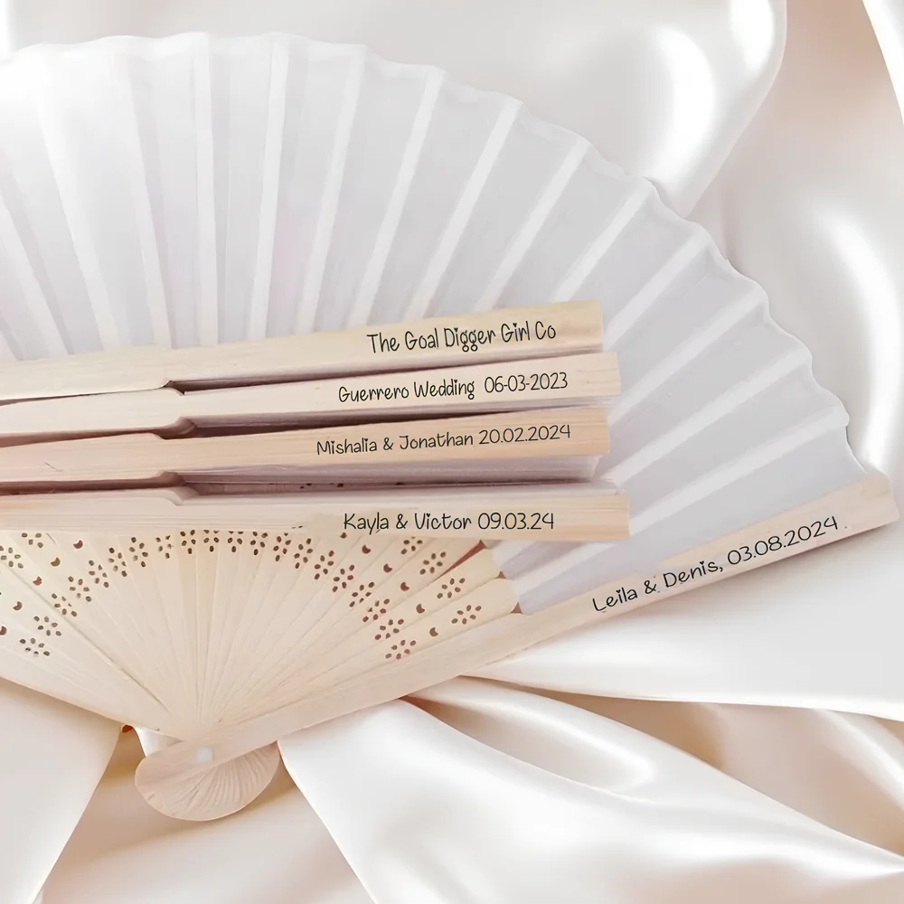 

1/10pcs Customizable Wedding Fan, Personalized Wedding Fans for Guests, White Fabric Fan, Wedding Hand Fans