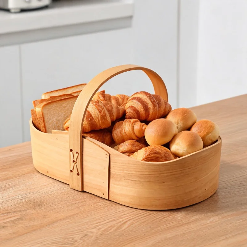 Portable Storage Baskets Curved Handle Solid Wood Hand-woven Multi-scenario Storage Baskets Simple Home Storage Organization