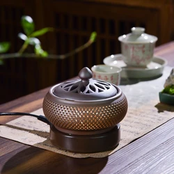 220V Electric Incense Burner with Timer Ceramic Censer Frankincense  Bakhoor Burner Night Light Essential Oil Lamp Stove for Hom