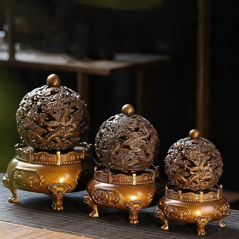 

Nine Turn Qiankun Brass Incense Burner Antique Agarwood Ornament Tripod Incense Burner Aromatherapy Burner Ornament