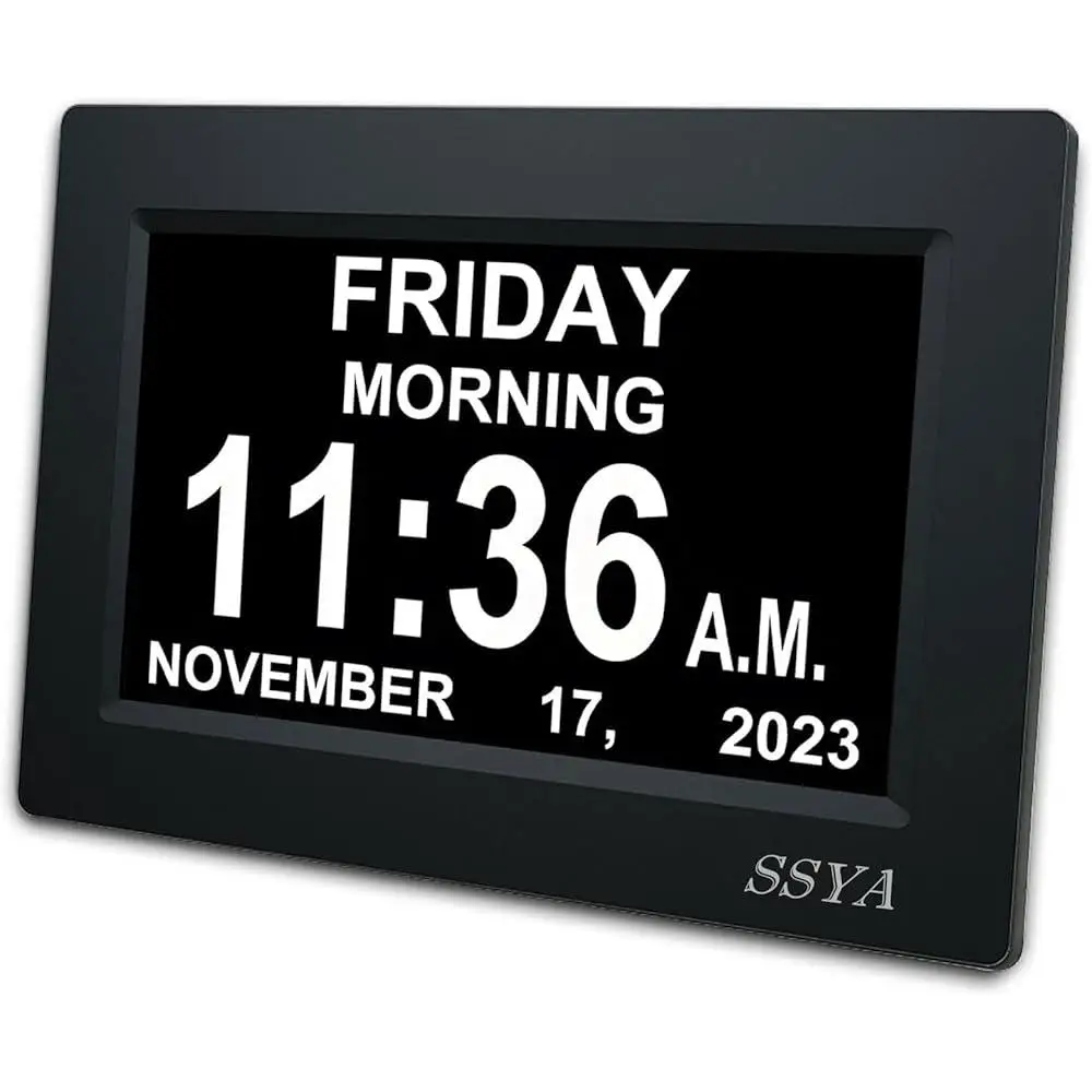 7 Inch Digital Alarm Clock Auto Dimmable 12 Alarm Modes 8 Languages Easy Read Seniors Home Care