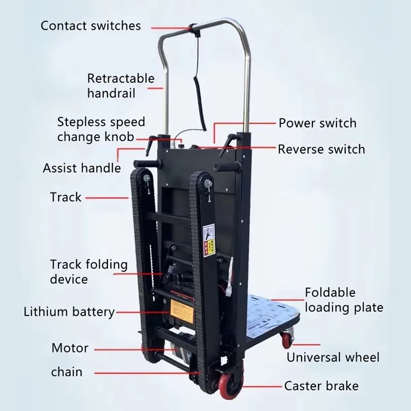 

180kg Four-Wheel Roll Container Hand Trolley For Transportation Forklift Electric Crawler Step Stair Climber Machine