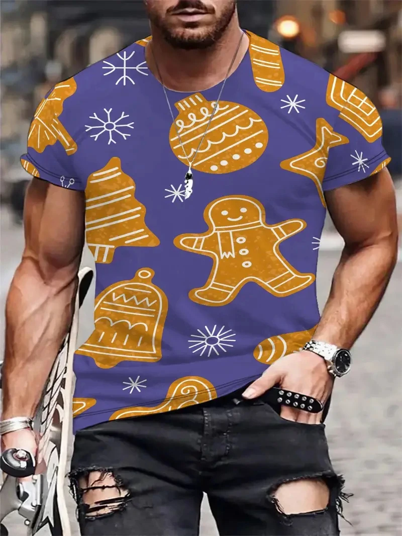 

Пряничный человечек, футболка с 3D принтом для мужчин, веселая рождественская графика, новая модная футболка с коротким рукавом, забавные мужские и женские топы