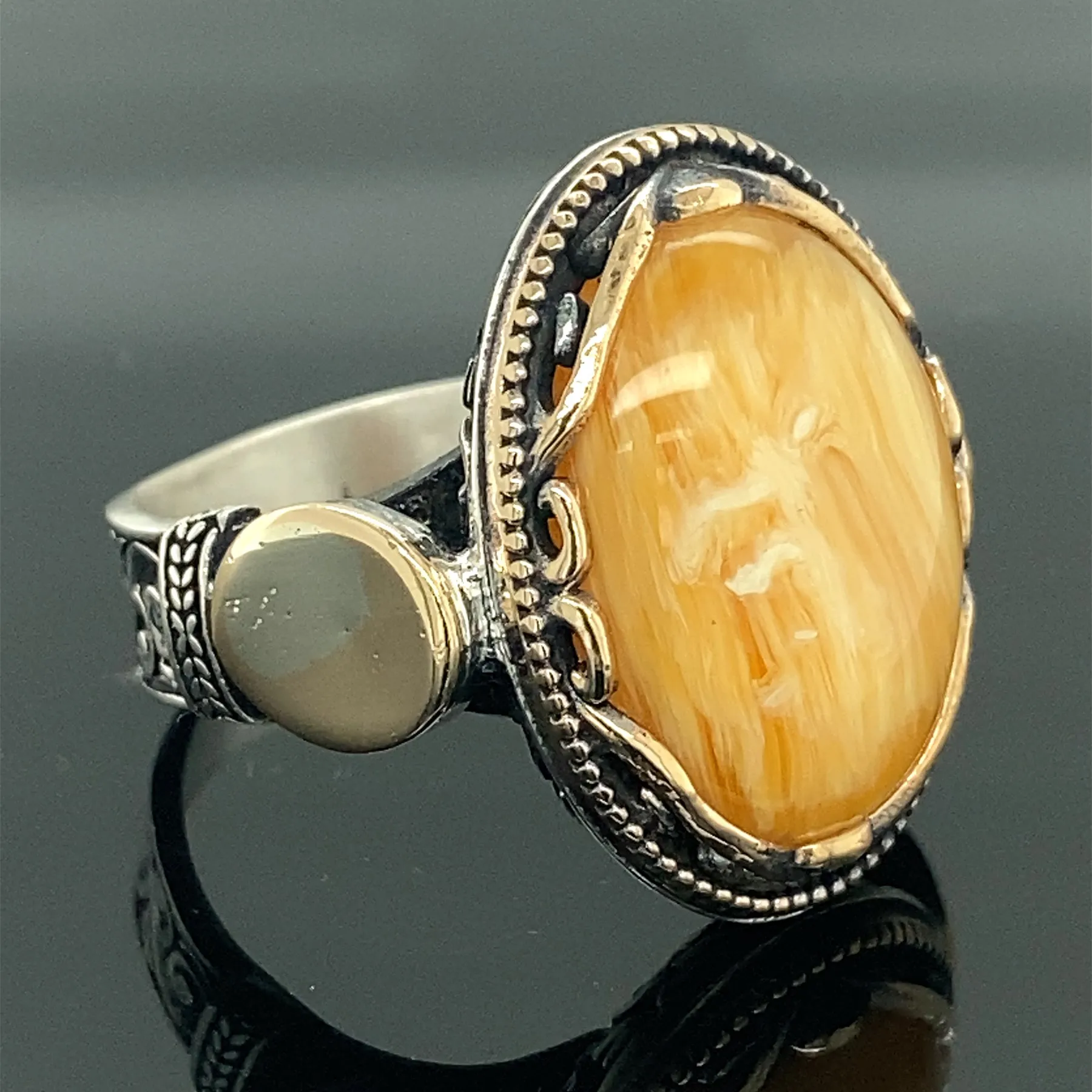 

Men Silver Ring, Oval Amber Stone Ring , Amber Gemstone, Ottoman Jewelry , 925 Sterling Silver Ring , Gifts for Husband