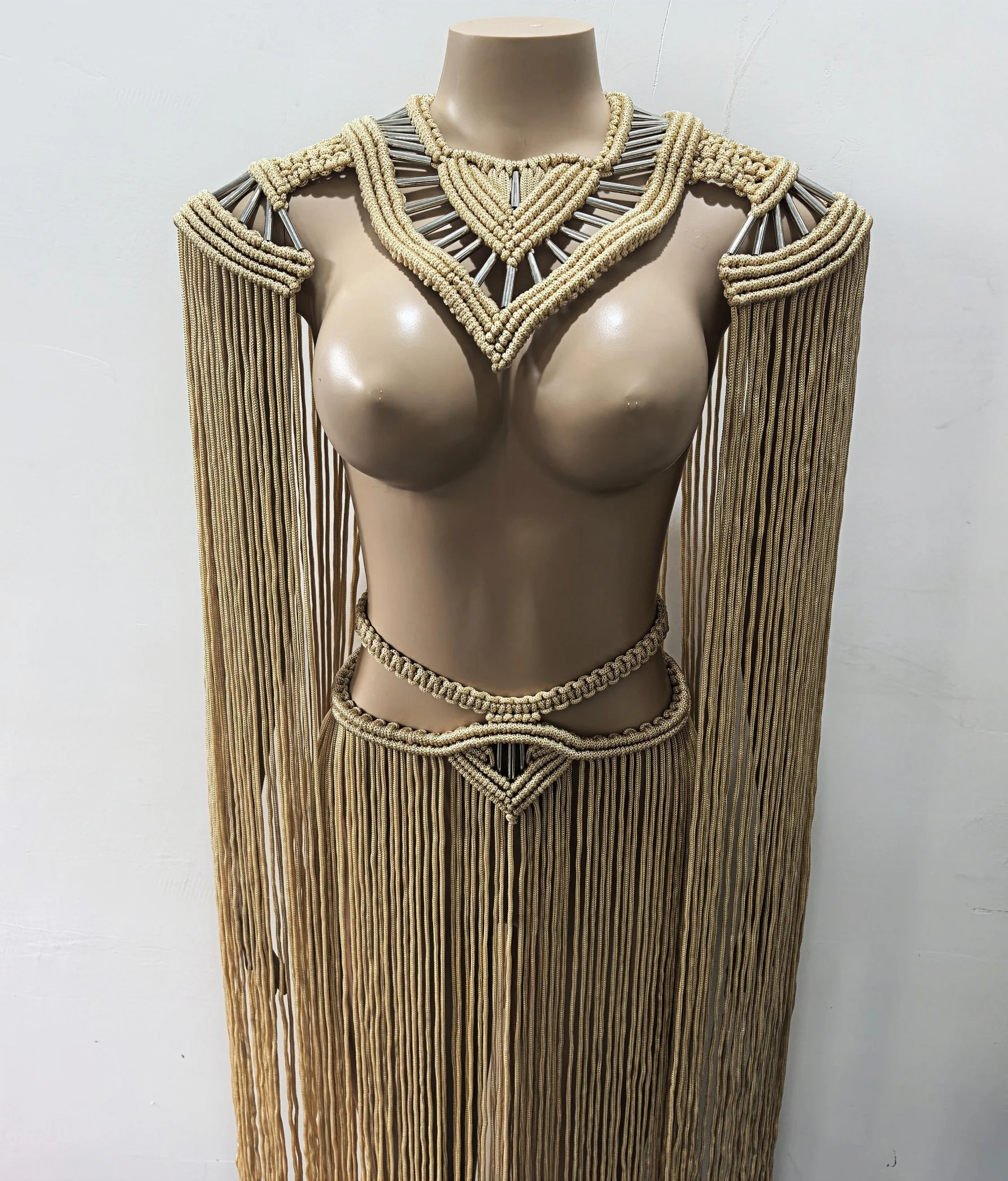 Falda Sexy con borlas para mujer, chal tejido hecho a mano, diosa retro, falda larga tejida con cuerda, diseño creativo