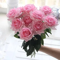 7pcs Pink Rose Artificial Flowers Real Touch Silk Flowers For Home Wedding Table Bouquet Party Decoration