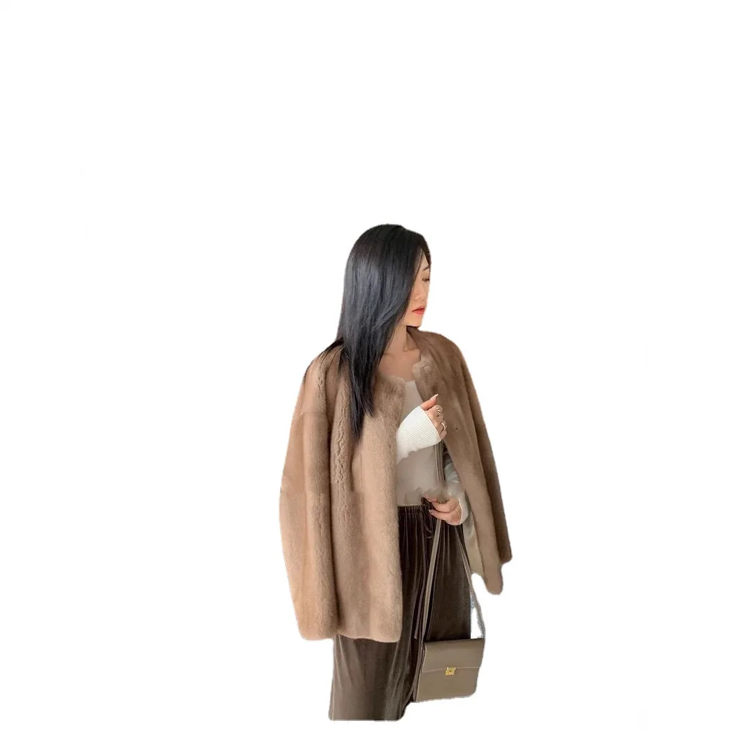 ​ ​ レディースフェイクミンクファーコートラウンドネックショートスタイルイミテーションセーブルジャケットベルベットのような豪華なアウターウェア ​