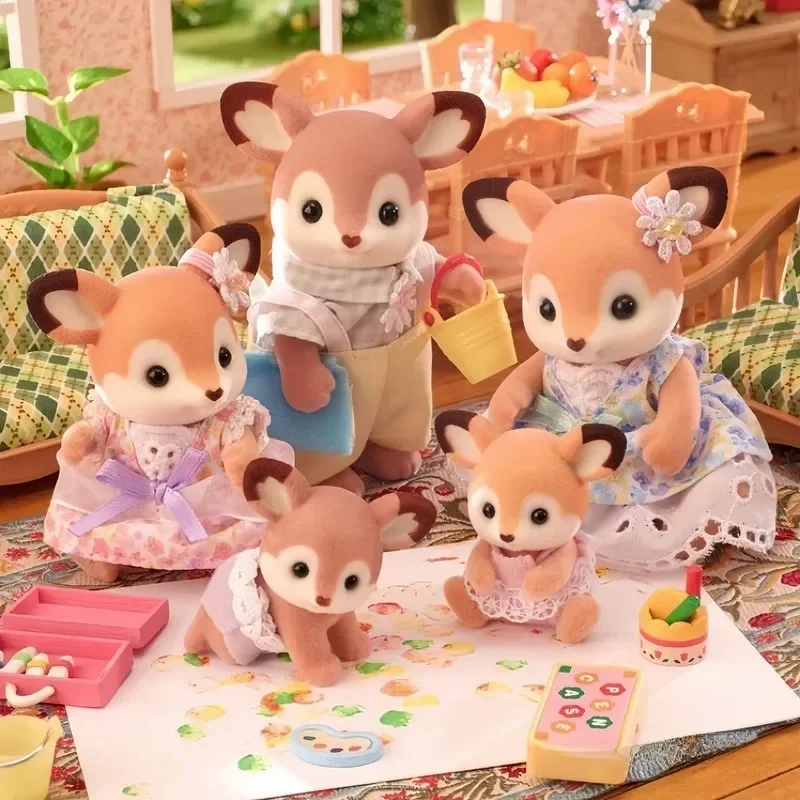 Hot Sylvanian Families Anime Figure Model Toys Deer Family Kawaii Cute Doll Pendant Grove Families Room Ornaments Prezenty urodzinowe