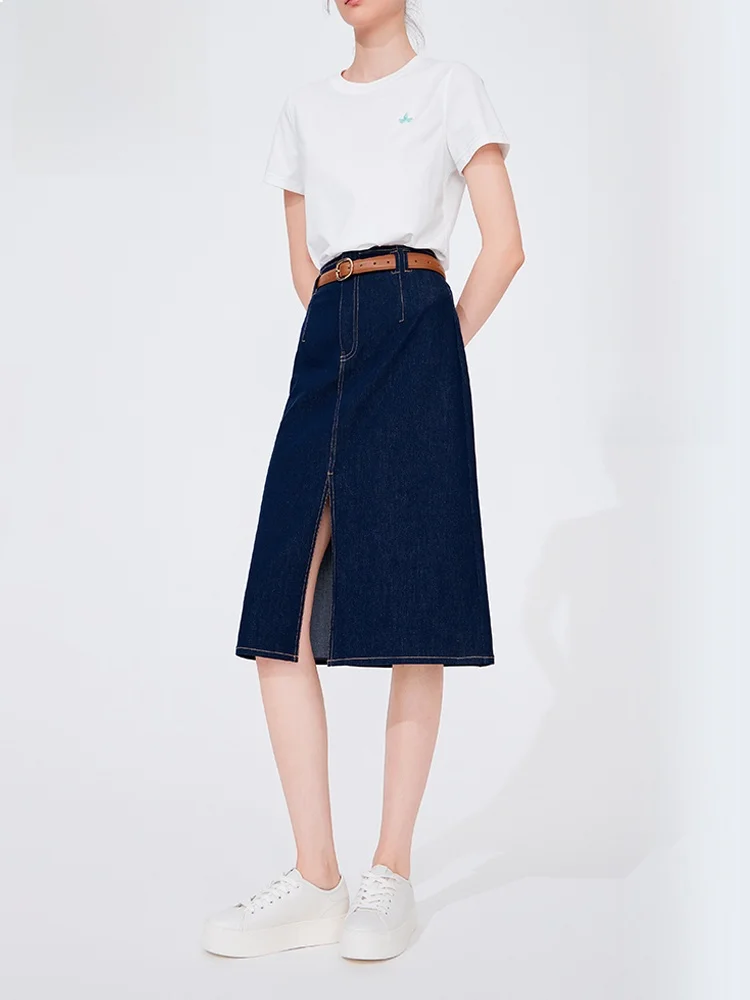 

Fashionable High Waist Slit Midi Skirt Women's Spring Summer New Style A-Line Skirt Slimming Effect Navigare Brand