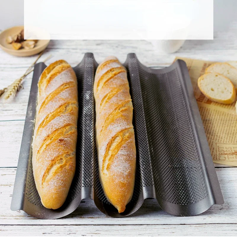 Baguette Tray Long Bread Mold, Hot Dog and French Bread Baking Tool, Three-Slot Oven Tray, Professional Baking Tool