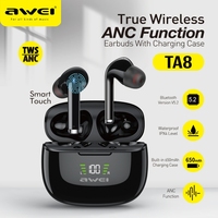 Awei TA8 ANC  Wireless Headphones Fone Bluetooth Earphones LED Display TWS Headset Gamer Noise Reduction Earbuds with Dual Mic