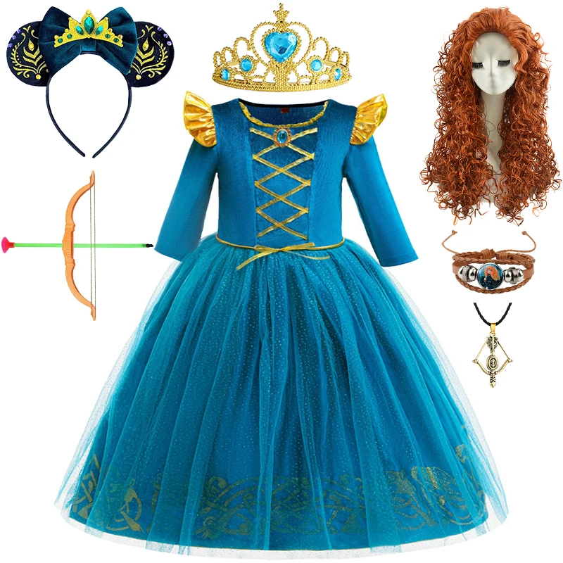 

NEW Halloween Cosplay Brave Princess Merida Dress for Girls Carnival Children's Masquerade Birthday Party Performance Costumes