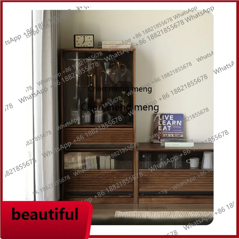 

X Black walnut solid wood TV sideboard vintage living room tea storage cabinet