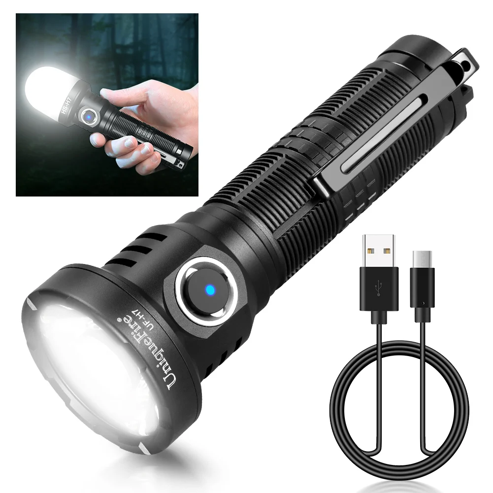 uniquefire-h7-led-タクティカル懐中電灯-3500lm-強力な-21700-タイプ-c-充電式トーチ、セキュリティ、夜間の散歩、緊急時用