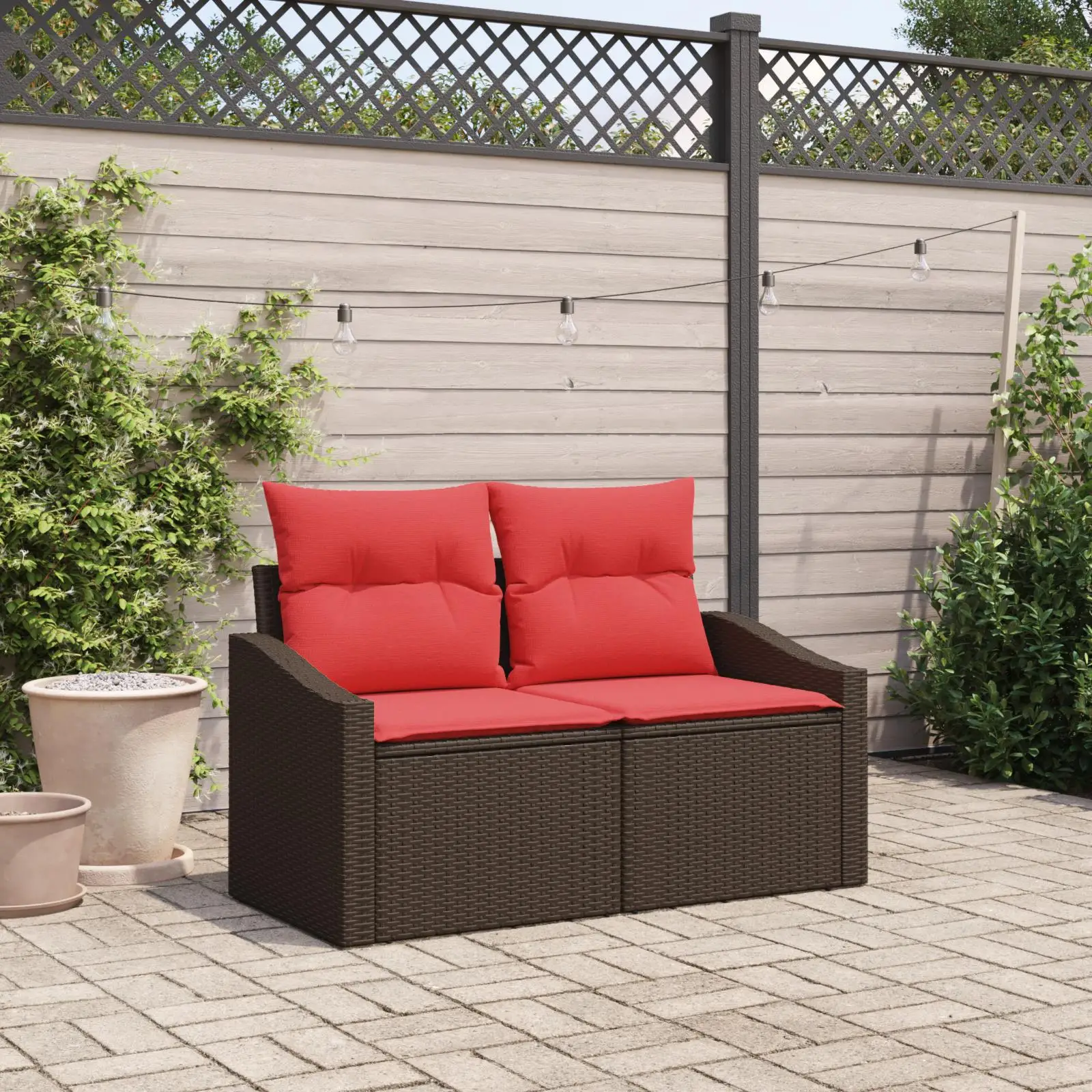 

Cozy Brown Poly Rattan 2-Seater Garden Sofa with Soft Cushions for Outdoor Relaxation