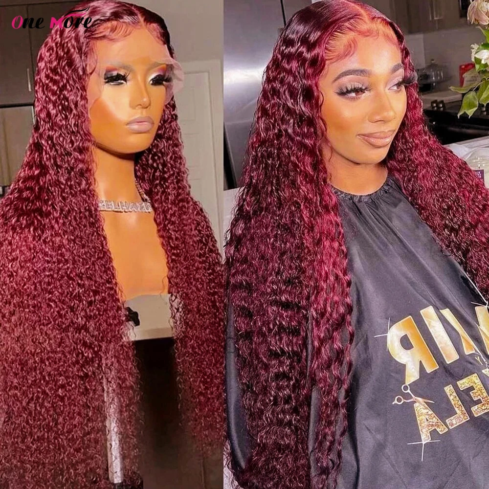 99J Burgundy Lace Front Wig 28 30 Inch Deep Wave Frontal Wig 13x4 Garnet Red Curly Lace Front Human Hair Wigs 4x4 Closure Wig