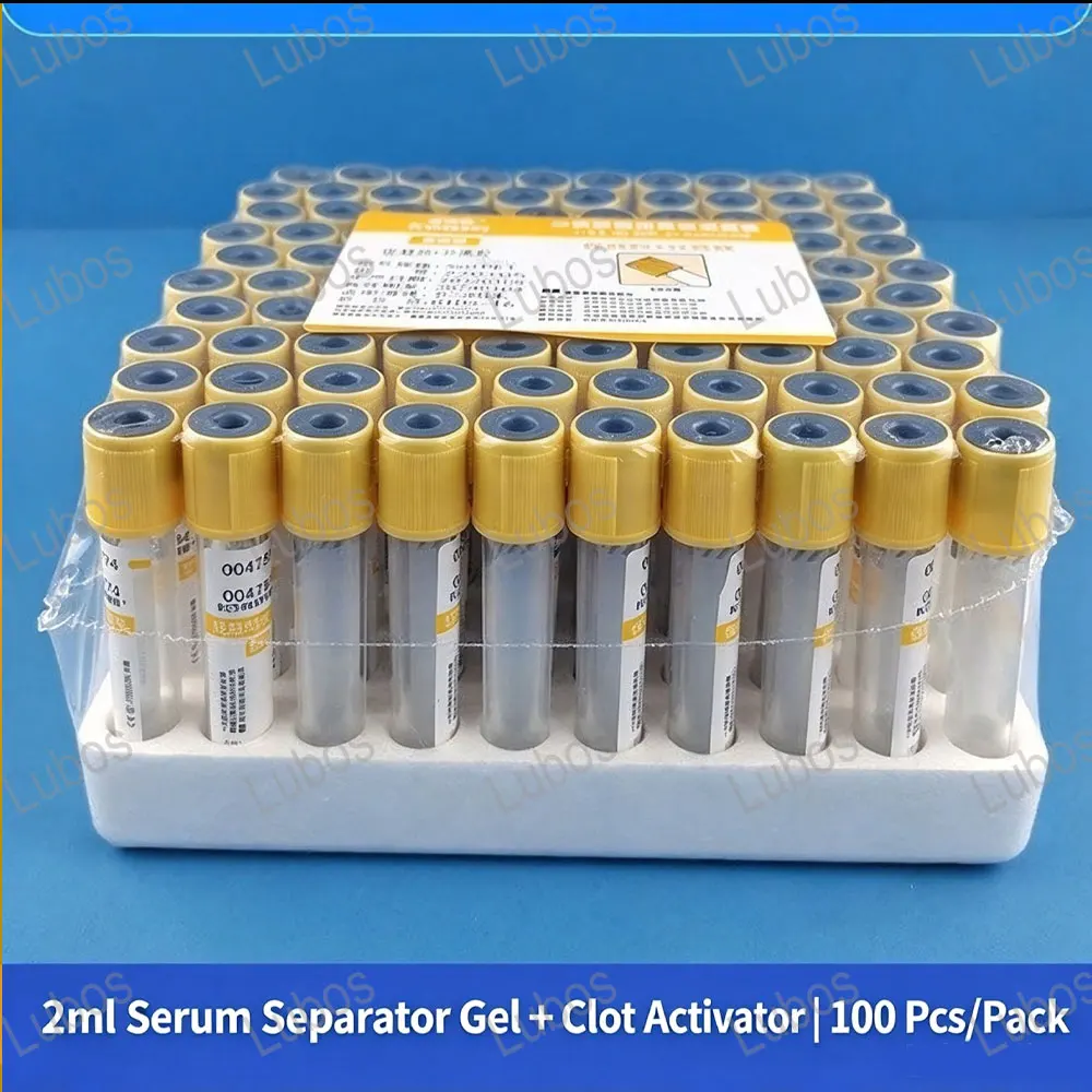 100 Pcs Disposable Gel and Clot Activator Tube Yellow Cap Vacuum Blood Collection Tube also for Pet Medical