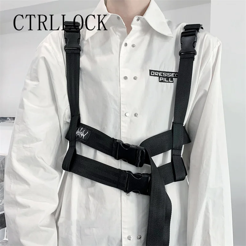 CTRLLOCK Techwear Black Straps Buckle Adjustable Belt Casual Chic Rock Functional Decorative Waist Belt