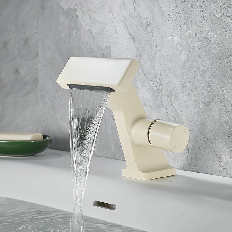 

Cream White Bathroom Faucet Brass Grey Bathroom Basin Faucet Cold And Hot Water Mixer Sink Tap Deck Mounted Black Waterfall Taps