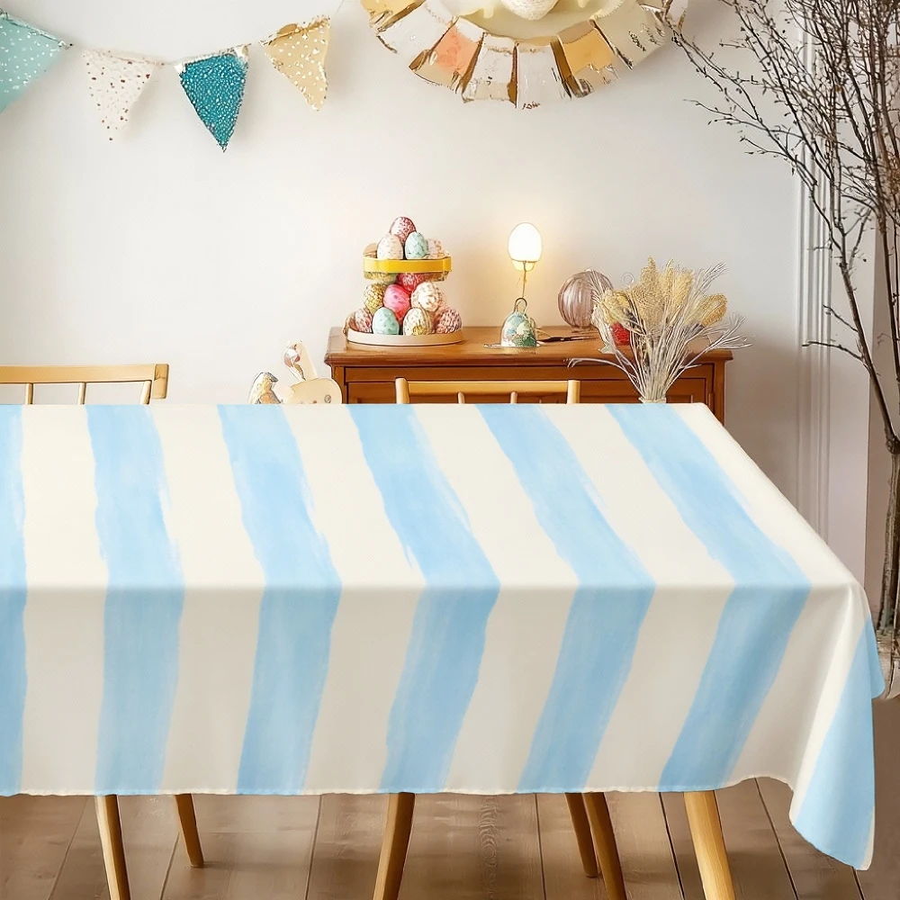 Blue Striped Rectangle Tablecloth for Table Decor Reusable Farmhouse Geometric Print Kitchen Dining Table Cloth Party Decoration